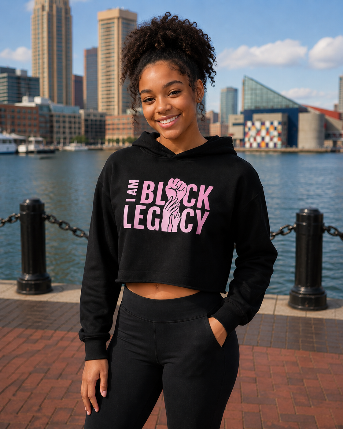 Living Legacy - Pink and Blue - Crop Hoodie - Solid Pink